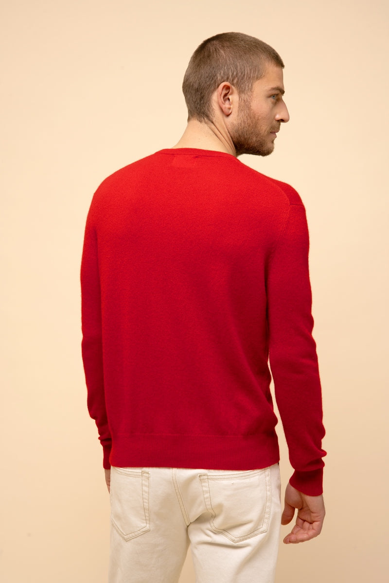 Pull Col Rond Howard - 100% Cachemire 2 Fils - Rouge - Homme