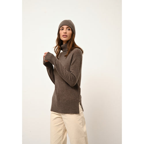 Pull Col Roulé Lexie - 100% Cachemire 2 Fils - Taupe Chiné - Femme