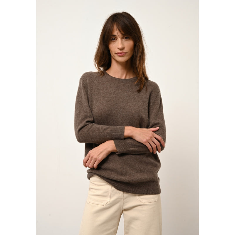 Cashmere  sudadera Just - Janice Taupe Chiné Buttoned Crew Neck Sweater - 100% Cachemira - 2 Hilados - - Damas