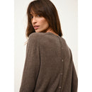 Just Cashmere - Pull Col Rond Boutonné Dos Janice Taupe Chiné - 100% Cachemire - 2 Fils - Jersey - Femme