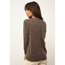 Just Cashmere - Pull Col Rond Boutonné Dos Janice Taupe Chiné - 100% Cachemire - 2 Fils - Jersey - Femme