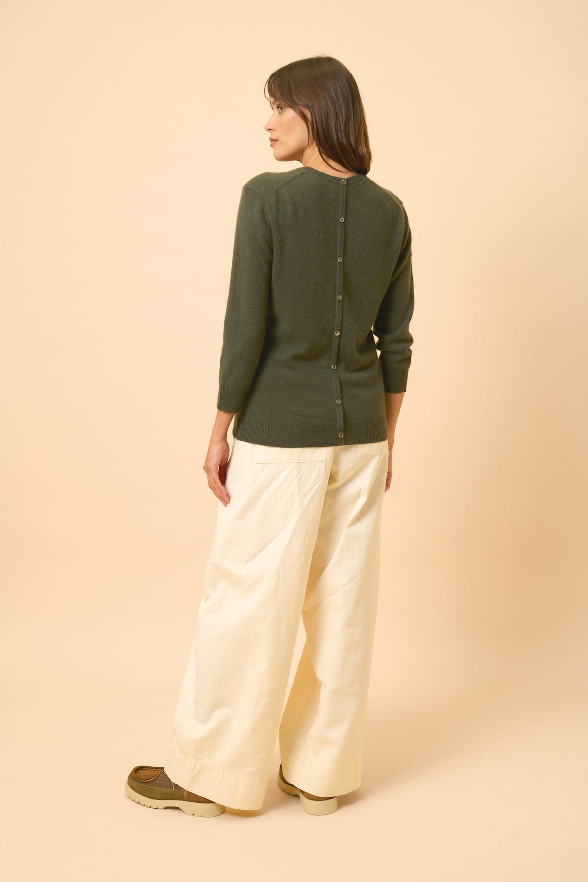 Pull Col Rond Boutonné Dos - Janice - Kaki