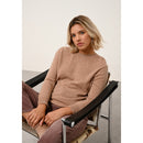 Cashmere  sudadera Just - Janice Suéter Chiné Camel Cuello Redondo Abotonado - 100% Cachemira - 2 Hilados - - Mujer