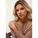 Cashmere  sudadera Just - Janice Suéter Chiné Camel Cuello Redondo Abotonado - 100% Cachemira - 2 Hilados - - Mujer