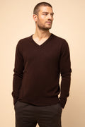 Jersey cuello de pico - Walt - 100 % cachemira, 2 hilos - Choco - Hombre