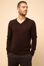 Jersey cuello de pico - Walt - 100 % cachemira, 2 hilos - Choco - Hombre