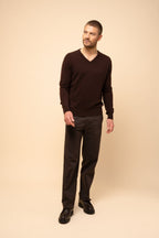 Jersey cuello de pico - Walt - 100 % cachemira, 2 hilos - Choco - Hombre