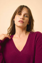 V-Neck Sweater Front And Back - Opal - Burgundy
