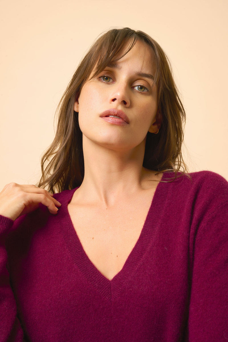 Pull Col V Devant Et Dos - Opal - Bordeaux