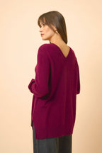 V-Neck Sweater Front And Back - Opal - Burgundy