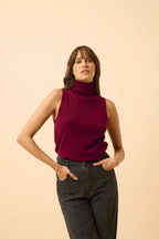 Jersey Cuello Vuelto Sin Mangas - Violeta - Burdeos