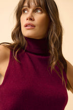 Jersey Cuello Vuelto Sin Mangas - Violeta - Burdeos