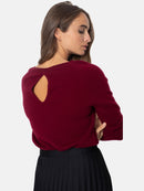 Just Cashmere - Pull Col Bateau Goutte Dos Abigail - Bordeaux - 100% Cachemire 2 Fils - Jersey - Femme