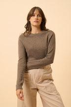 Jersey de Cuello Redondo - Jane - 100 % Cachemira, 2 Cabos - Topo Jaspeado - Mujer