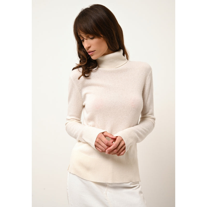 Just Cashmere - Pull Col Roulé Lexie - Neige - 100% Cachemire 2 Fils - Femme