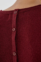 Pull Col Rond Boutonné Dos Janice - 100% Cachemire 2 Fils - Bordeaux - Femme