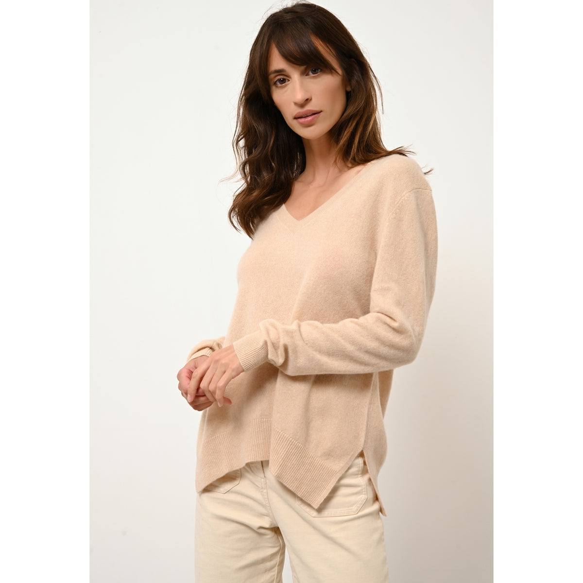 Pull Col V Devant Et Dos - Opal - Sable