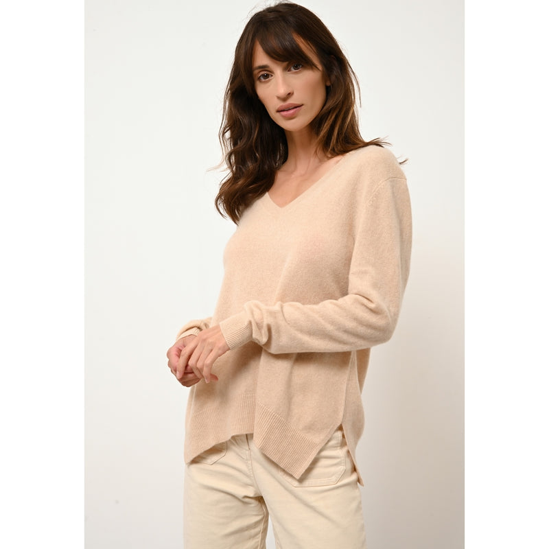 Just Cashmere - Pull Col V Devant Et Dos Opal Sable, 100% Cachemire, 2 Fils, Jersey - Femme