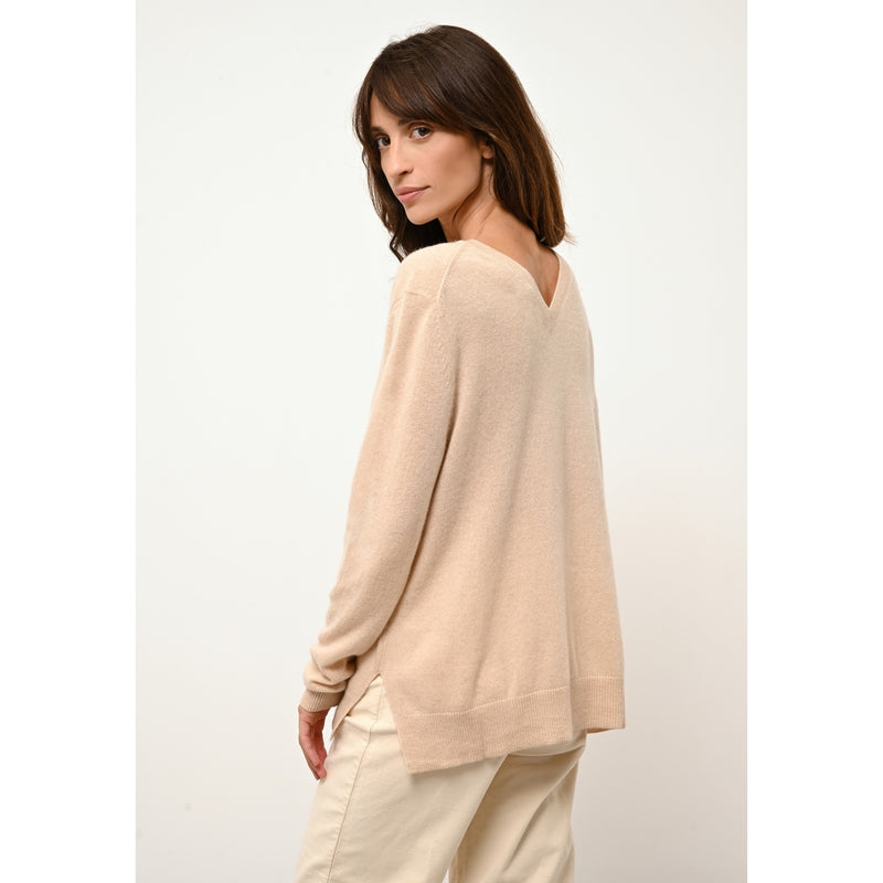 Cashmere  sudadera Just - Jersey de mujer Opal Sable con cuello en V por delante y por detrás, 100% cachemira, 2 hilos,