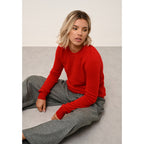 Jersey de Cuello Redondo Helen Rojo - 100% Cachemira - 2 Cabos - Punto Jersey - Mujer