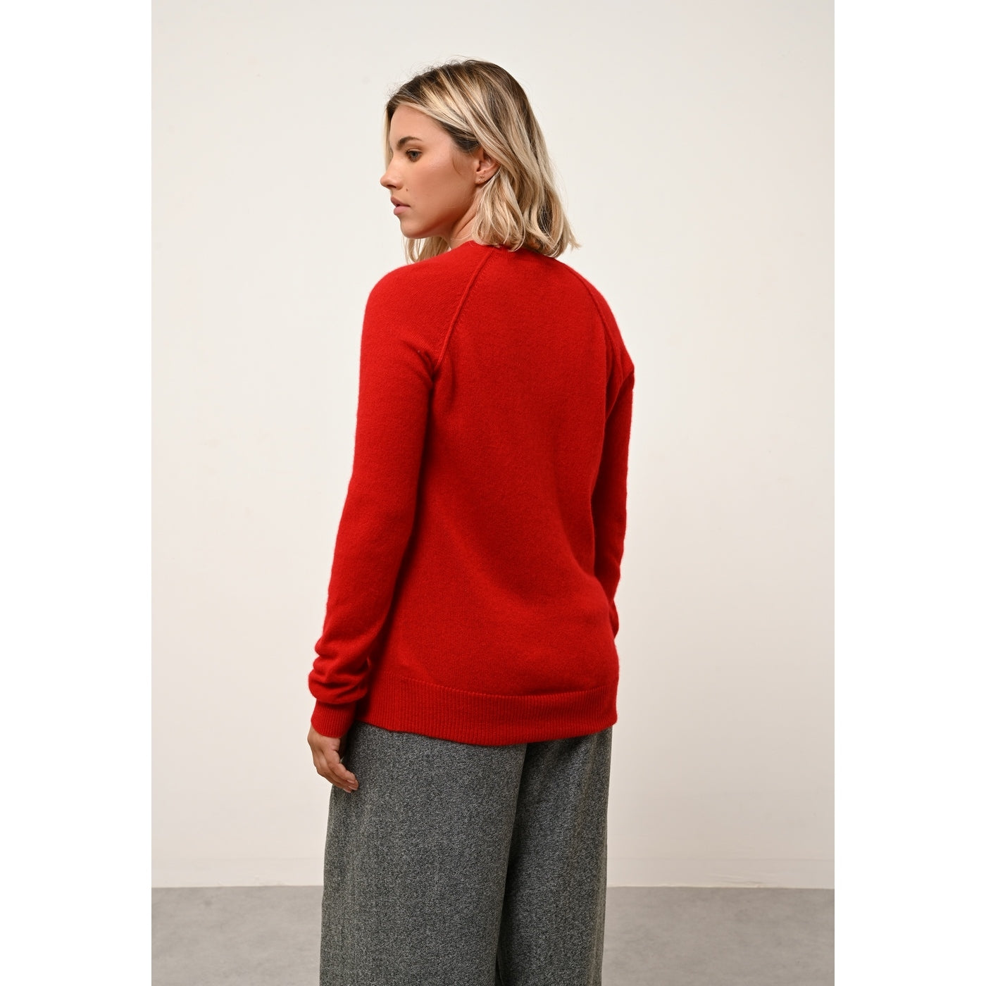 Jersey de Cuello Redondo Helen Rojo - 100% Cachemira - 2 Cabos - Punto Jersey - Mujer