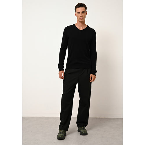 Cashmere  sudadera Just - Tom Jersey Negro Cuello en V - 100% Cachemira - 2 Hilados - - - Hombre