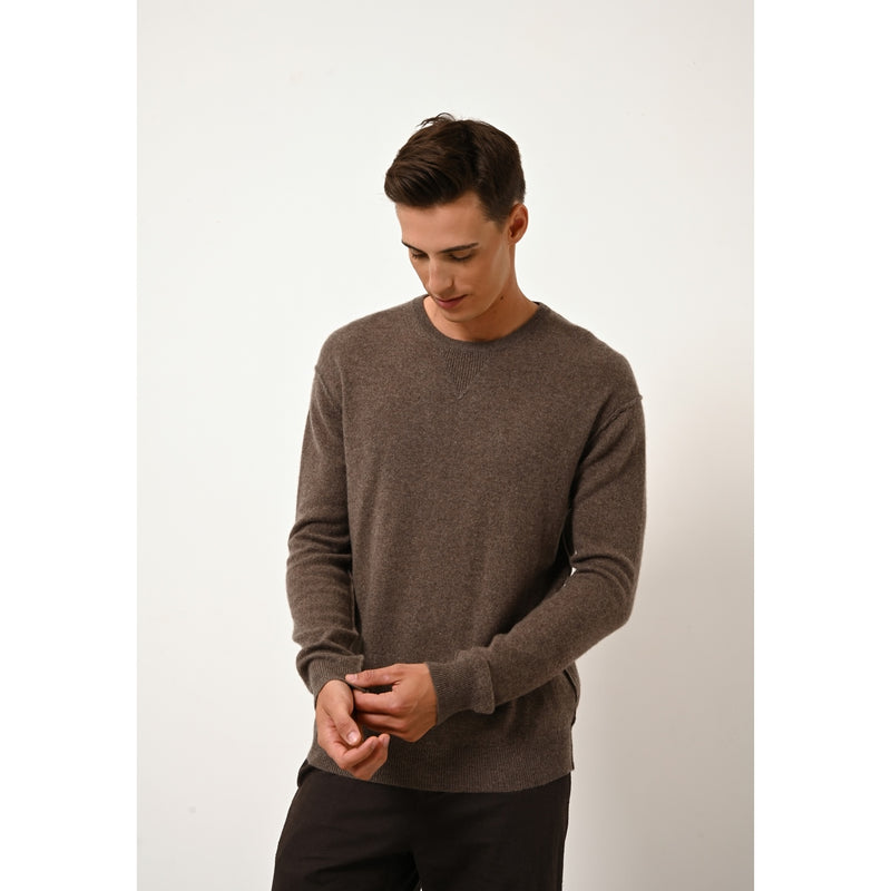 Pull Col Rond Noe - 100% Cachemire 2 Fils - Taupe Chiné - Homme