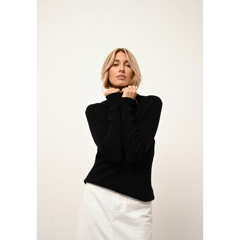 Just Cashmere - Pull Col Roulé Lanais - Noir - 100% Cachemire 2 Fils - Femme