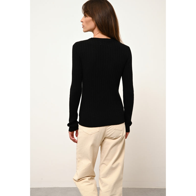 Cashmere Just - Avana Jersey Cuello Redondo - Negro - 100% Cachemira 2 Hilados - Mujer