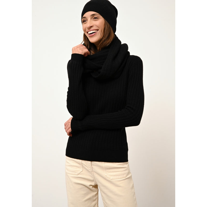 Just Cashmere - Pull Col Rond Avana - Noir - 100% Cachemire 2 Fils - Femme