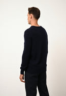 Pull Col V 4 Fils Nathan  - 100% Cachemire 4 Fils - Navy - Homme