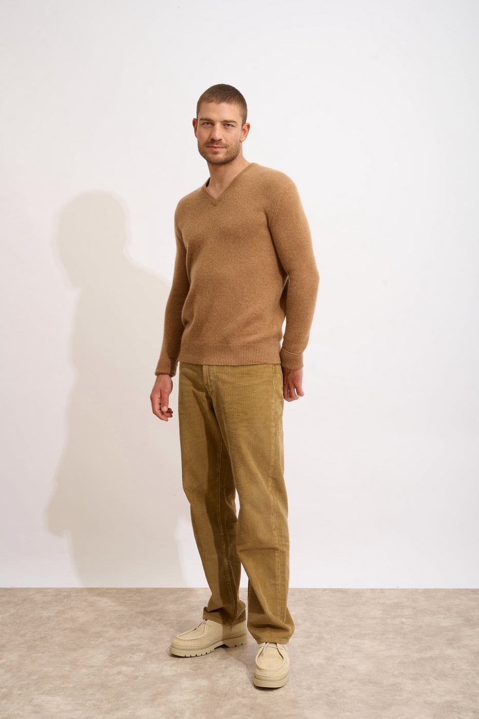 Pull Col V 4 Fils - Nathan - Noisette