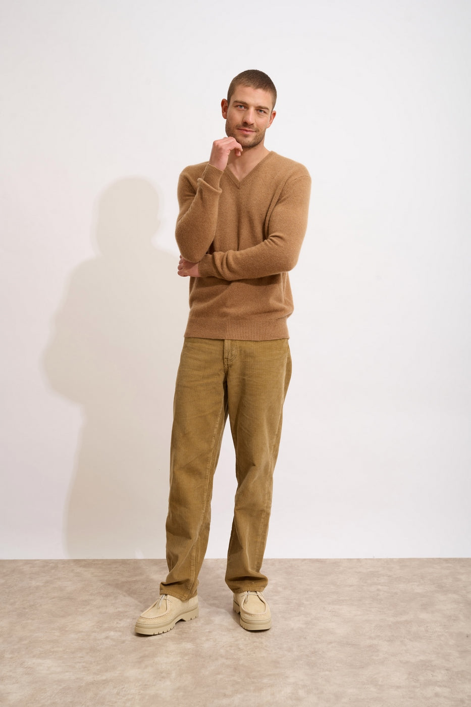 Pull Col V 4 Fils - Nathan - Noisette