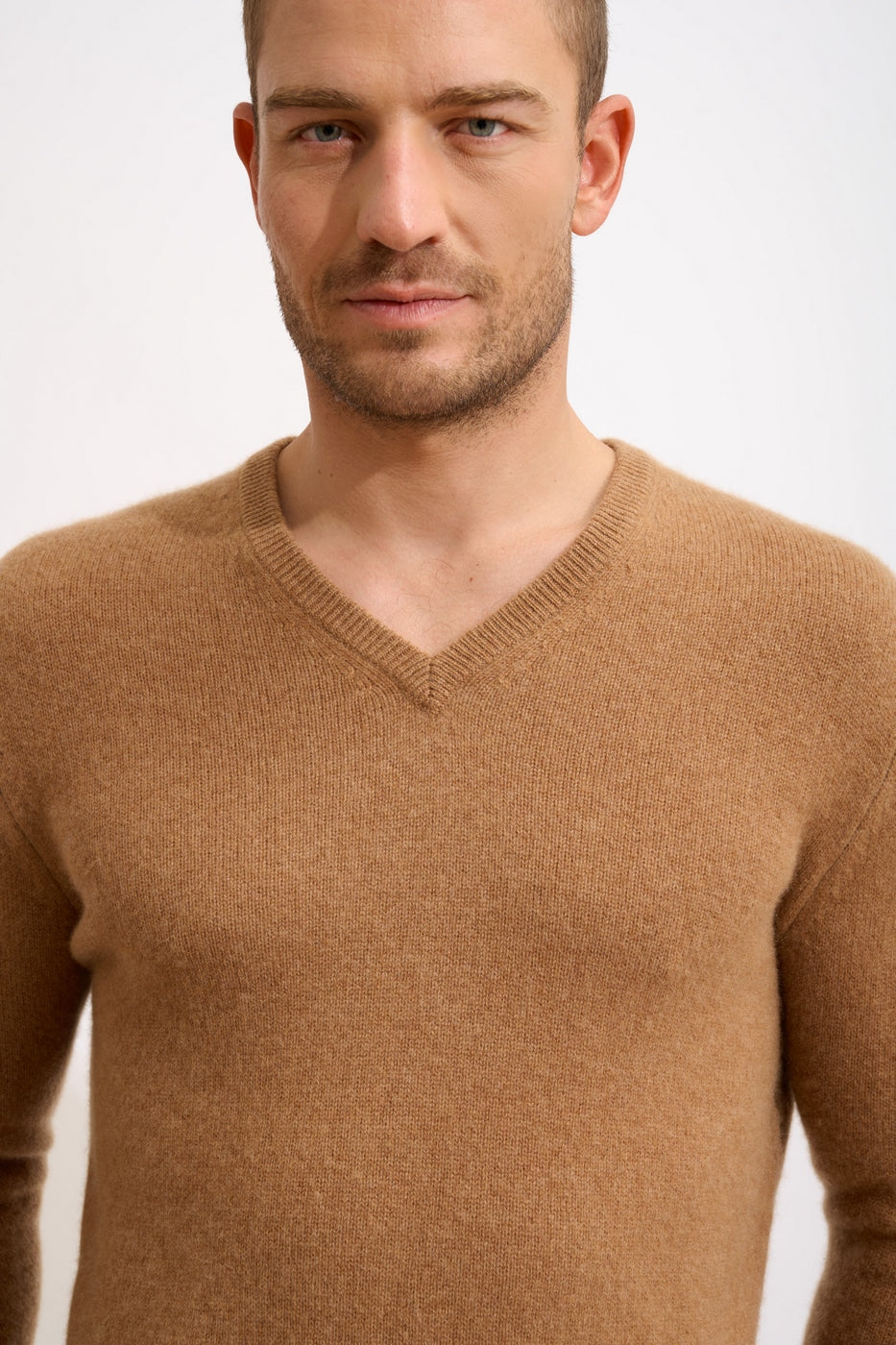 Pull Col V 4 Fils - Nathan - Noisette