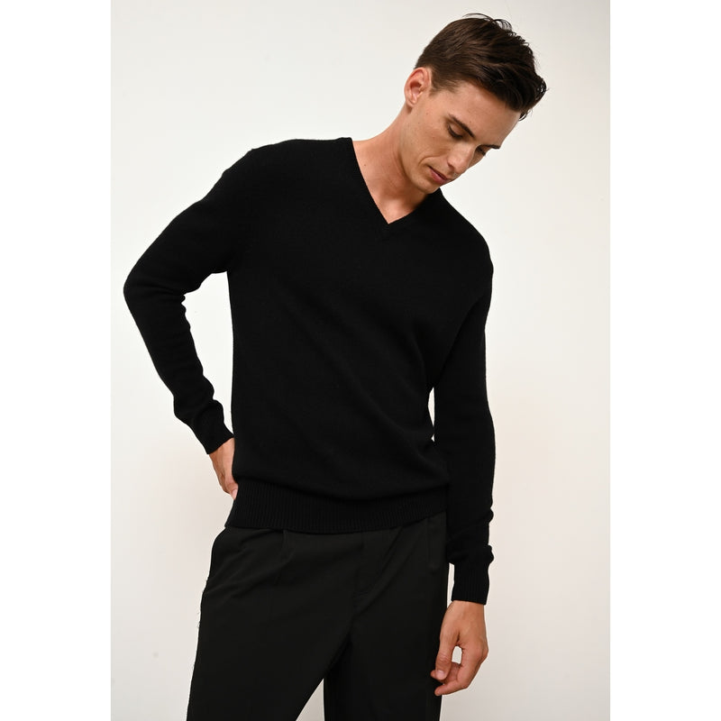 Pull Col V 4 Fils Nathan  - 100% Cachemire 4 Fils - Noir - Homme