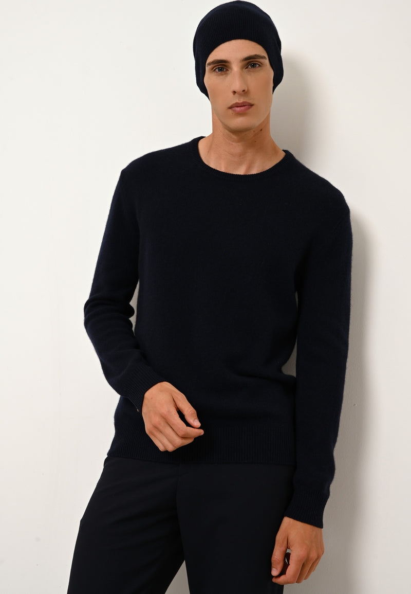 Pull Col Rond 4 Fils Gabin - 100% Cachemire 4 Fils - Navy - Homme