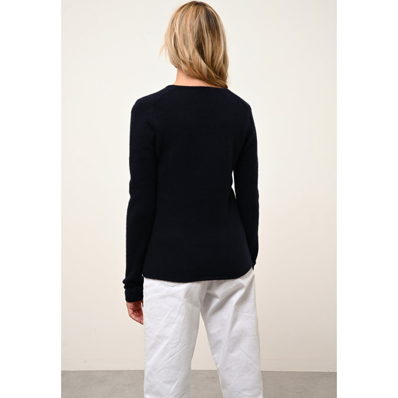 Pull Col V 4 Fils Abby - 100% Cachemire 4 Fils - Navy - Femme