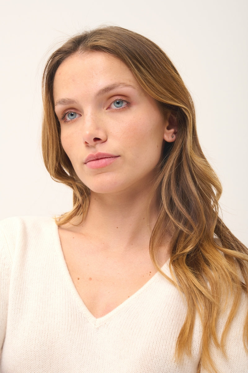 4-Ply V-Neck Jumper - Abby - Ivory