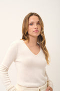 4-Ply V-Neck Jumper - Abby - Ivory