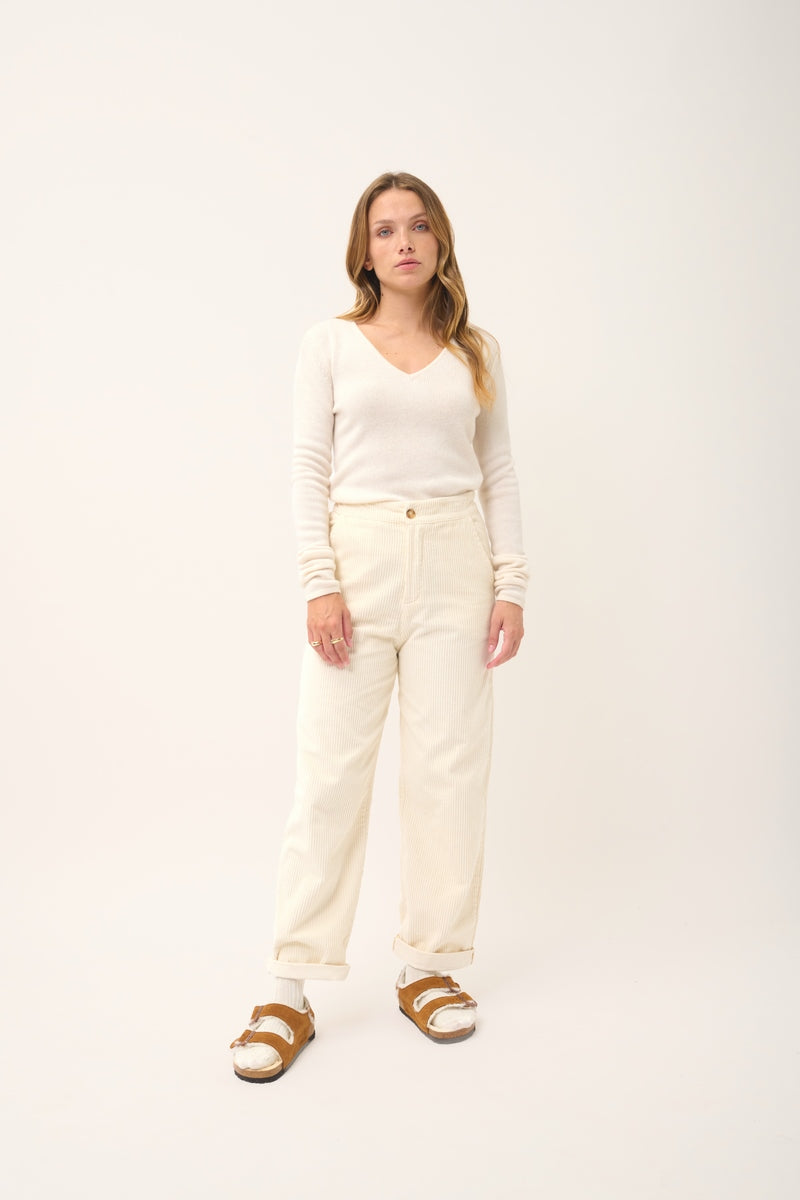 4-Ply V-Neck Jumper - Abby - Ivory