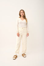 4-Ply V-Neck Jumper - Abby - Ivory