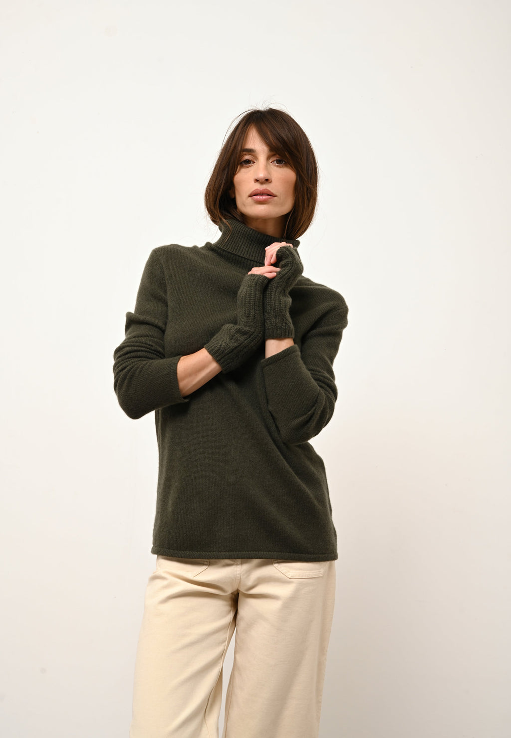 Pull Col Roulé 4 Fils - June - Kaki