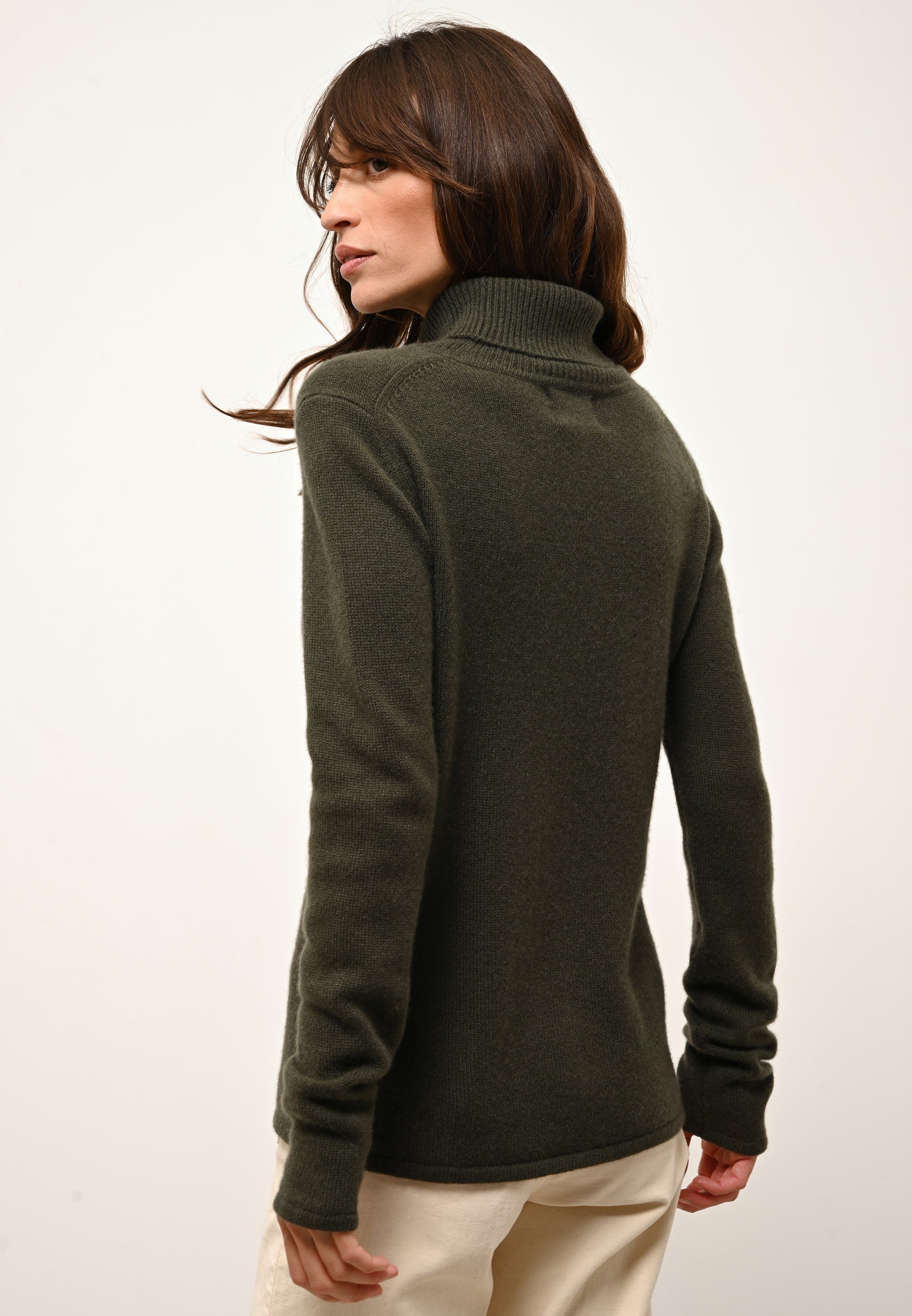 Pull Col Roulé 4 Fils - June - Kaki