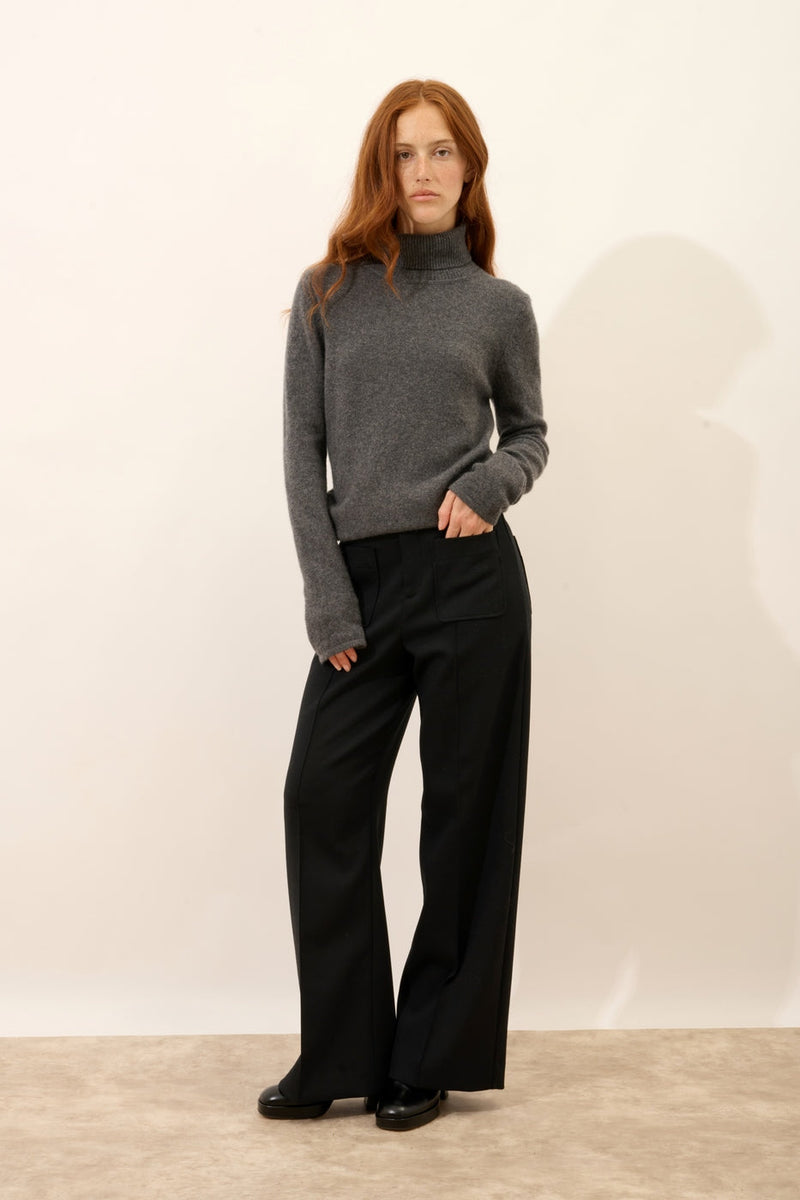 Jersey de cuello alto de 4 capas - June - Antracita jaspeada