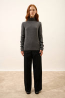 Jersey de cuello alto de 4 capas - June - Antracita jaspeada