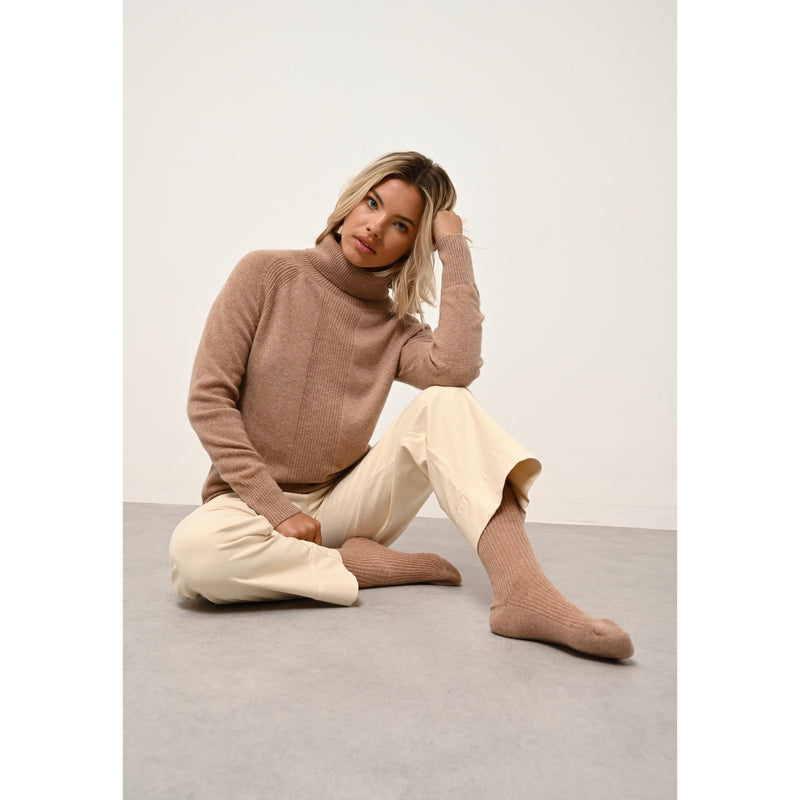 Cashmere Just - Jersey de cuello alto Lilly - Camel ChinÉ - 100% Cachemira 2 Hilados - Mujer