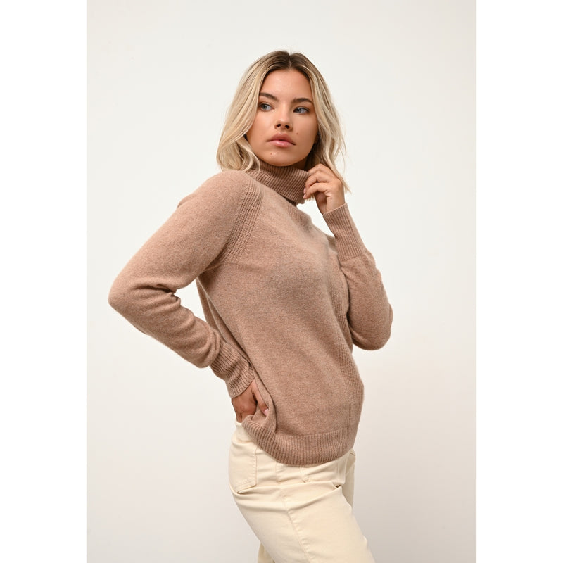 Cashmere Just - Jersey de cuello alto Lilly - Camel ChinÉ - 100% Cachemira 2 Hilados - Mujer