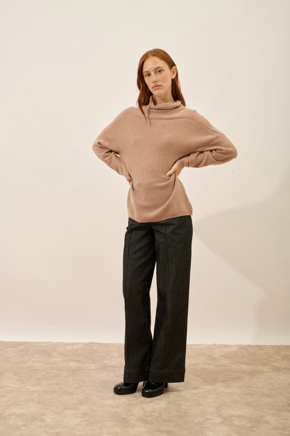 Roll Neck Jumper - Blantyre - Flecked Camel