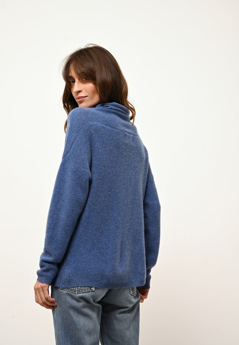 Pull Col Roulé Blantyre - 100% Cachemire 2 Fils - Bleu Denim - Femme