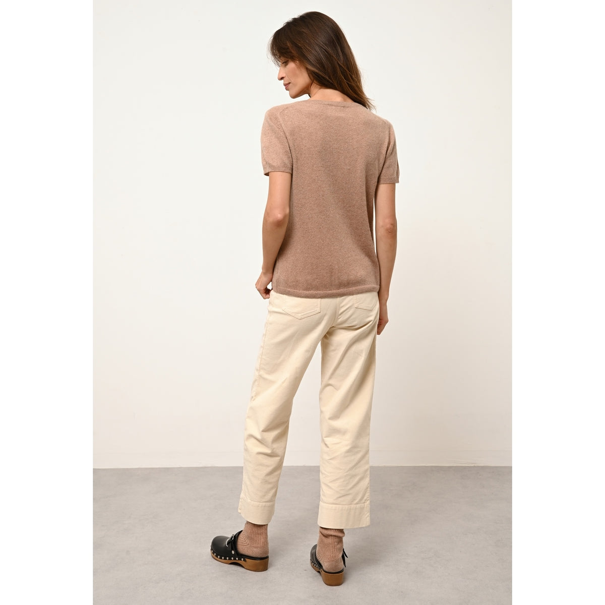 T-Shirt Col V - Glamis - Camel Chiné